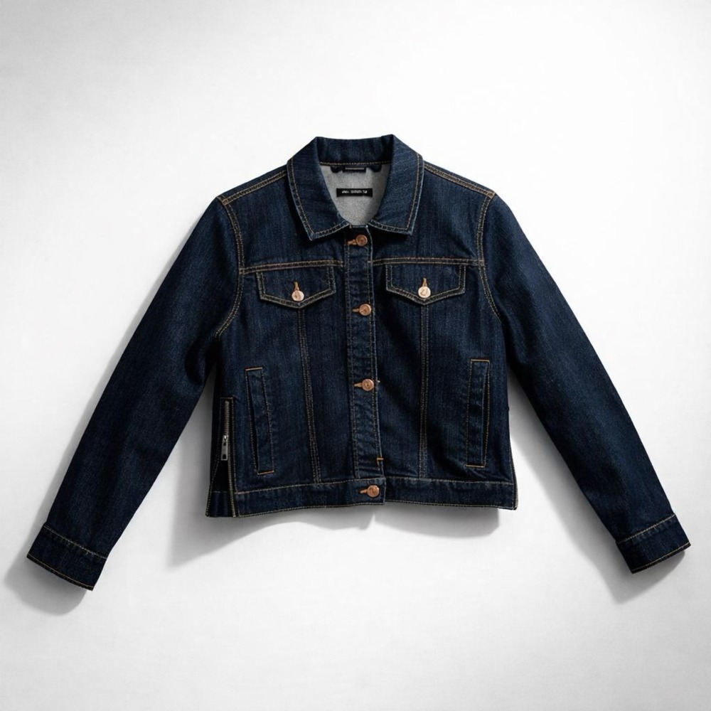 Joe Fresh Womens Denim Jacket‎ Dark Wash Side Zip Indigo Blue Size M Medium